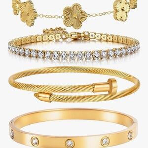 Gold Plated 18K 4PCS Women’s Stylish Bangle Bracelets Set – Fashion Jewelry.